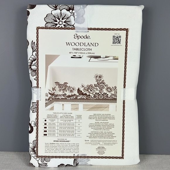 Spode Woodland Tablecloth - White and Brown Floral 60" x 102" Seats 8-10 NEW - Picture 2 of 4